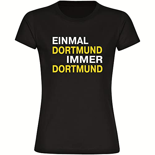 VIMAVERTRIEB® Damen T-Shirt Dortmund - Einmal Immer - Druck: gelb/weiß - Frauen Shirt Fußball Fanartikel Fanshop - Größe: 3XL schwarz von VIMAVERTRIEB