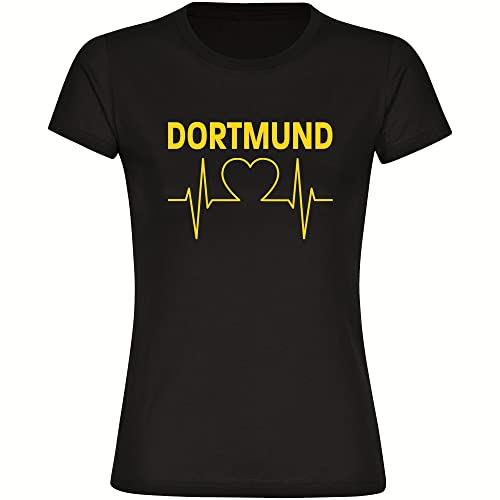 VIMAVERTRIEB® Damen T-Shirt Dortmund - Herzschlag - Druck: gelb - Frauen Shirt Fußball Fanartikel Fanshop - Größe: 3XL schwarz von VIMAVERTRIEB