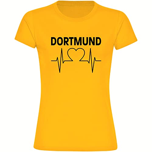 VIMAVERTRIEB® Damen T-Shirt Dortmund - Herzschlag - Druck: schwarz - Frauen Shirt Fußball Fanartikel Fanshop - Größe: L gelb von VIMAVERTRIEB