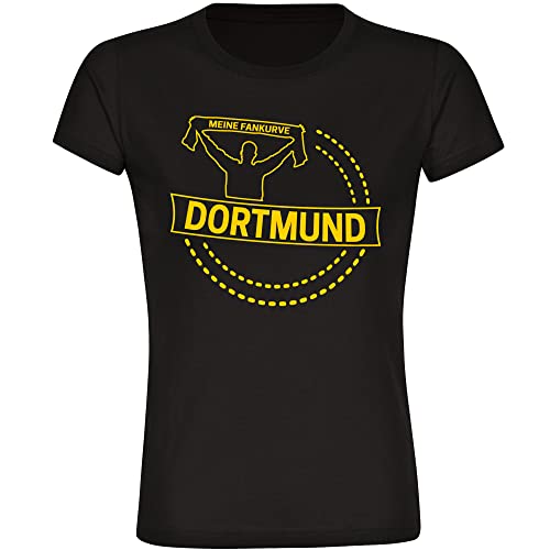 VIMAVERTRIEB® Damen T-Shirt Dortmund - Meine Fankurve - Druck: gelb - Frauen Shirt Fußball Fanartikel Fanshop - Größe: XXL schwarz von VIMAVERTRIEB