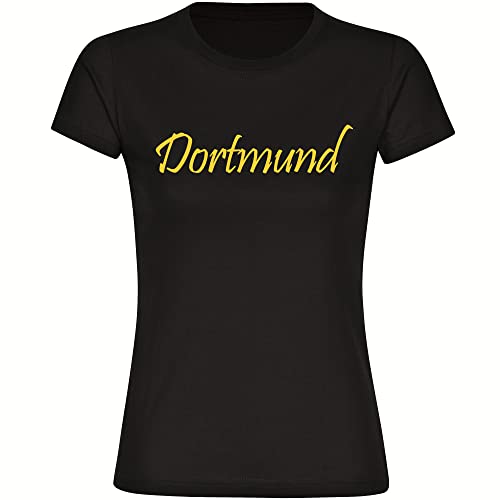 VIMAVERTRIEB® Damen T-Shirt Dortmund - Schriftzug - Druck: gelb - Frauen Shirt Fußball Fanartikel Fanshop - Größe: L schwarz von VIMAVERTRIEB