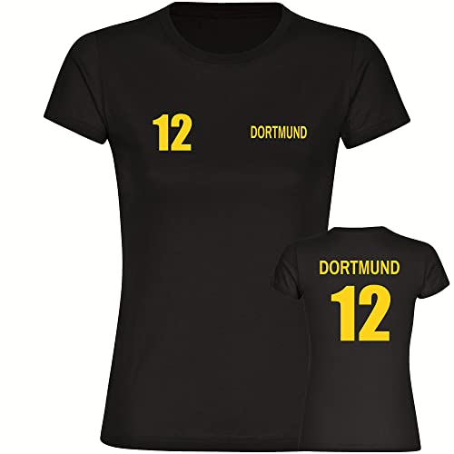 VIMAVERTRIEB® Damen T-Shirt Dortmund - Trikot 12 - Druck: gelb - Frauen Shirt Fußball Fanartikel Fanshop - Größe: L schwarz von VIMAVERTRIEB