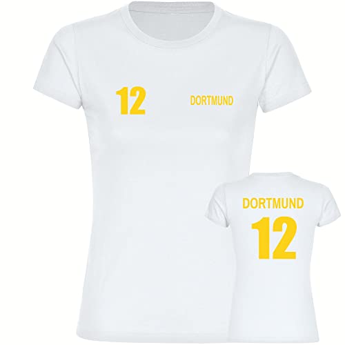 VIMAVERTRIEB® Damen T-Shirt Dortmund - Trikot 12 - Druck: gelb - Frauen Shirt Fußball Fanartikel Fanshop - Größe: XXL weiß von VIMAVERTRIEB