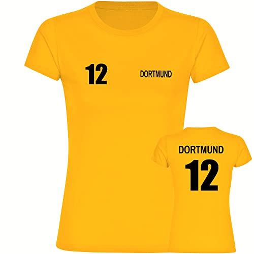 VIMAVERTRIEB® Damen T-Shirt Dortmund - Trikot 12 - Druck: schwarz - Frauen Shirt Fußball Fanartikel Fanshop - Größe: L gelb von VIMAVERTRIEB