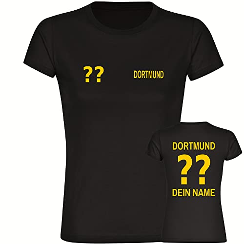 VIMAVERTRIEB® Damen T-Shirt Dortmund - Trikot mit Deinem Namen und Nummer - Druck: gelb - Frauen Shirt Fußball Fanartikel Fanshop - Größe: S schwarz von VIMAVERTRIEB