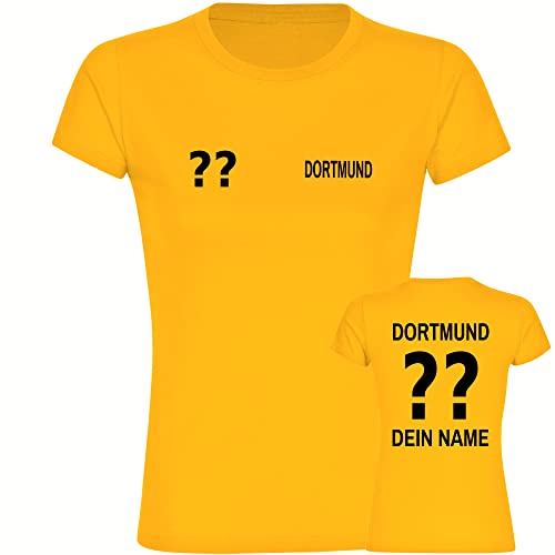 VIMAVERTRIEB® Damen T-Shirt Dortmund - Trikot mit Deinem Namen und Nummer - Druck: schwarz - Frauen Shirt Fußball Fanartikel Fanshop - Größe: M gelb von VIMAVERTRIEB