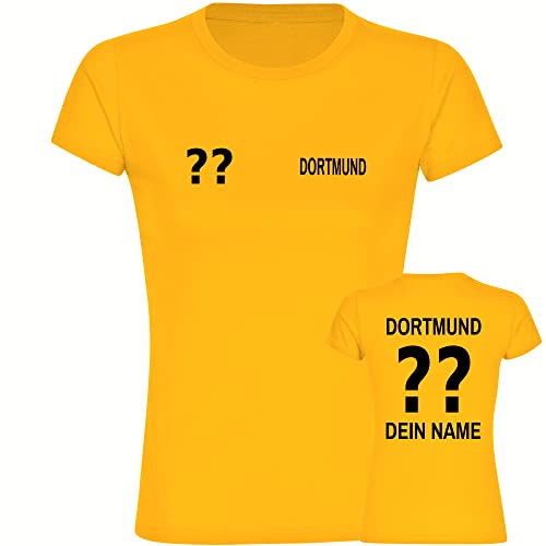 VIMAVERTRIEB® Damen T-Shirt Dortmund - Trikot mit Deinem Namen und Nummer - Druck: schwarz - Frauen Shirt Fußball Fanartikel Fanshop - Größe: XL gelb von VIMAVERTRIEB