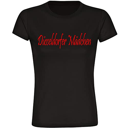 VIMAVERTRIEB® Damen T-Shirt Düsseldorf - Düsseldorfer Mädchen - Druck: rot - Frauen Shirt Fußball Fanartikel Fanshop - Größe: XL schwarz von VIMAVERTRIEB