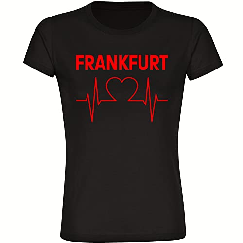 VIMAVERTRIEB® Damen T-Shirt Frankfurt - Herzschlag - Druck: rot - Frauen Shirt Fußball Fanartikel Fanshop - Größe: M schwarz von VIMAVERTRIEB