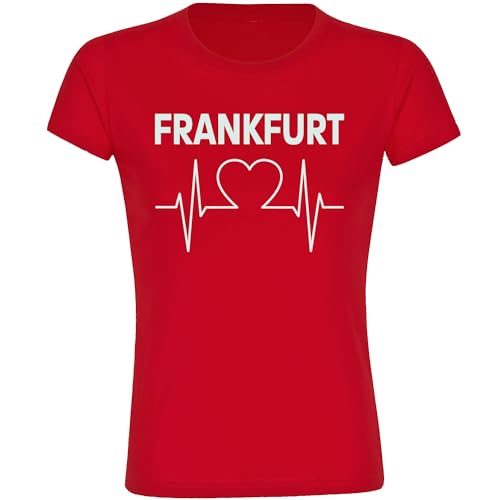 VIMAVERTRIEB® Damen T-Shirt Frankfurt - Herzschlag - Druck: weiß - Frauen Shirt Fußball Fanartikel Fanshop - Größe: M rot von VIMAVERTRIEB