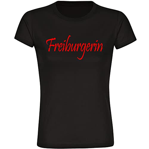 VIMAVERTRIEB® Damen T-Shirt Freiburg - Freiburgerin - Druck: rot - Frauen Shirt Fußball Fanartikel Fanshop - Größe: S schwarz von VIMAVERTRIEB