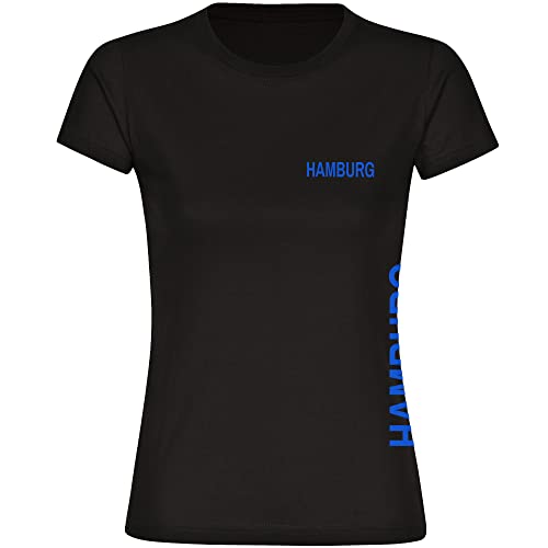 VIMAVERTRIEB® Damen T-Shirt Hamburg - Brust & Seite - Druck: blau - Frauen Shirt Fußball Fanartikel Fanshop - Größe: 3XL schwarz von VIMAVERTRIEB
