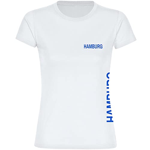 VIMAVERTRIEB® Damen T-Shirt Hamburg - Brust & Seite - Druck: blau - Frauen Shirt Fußball Fanartikel Fanshop - Größe: XL weiß von VIMAVERTRIEB