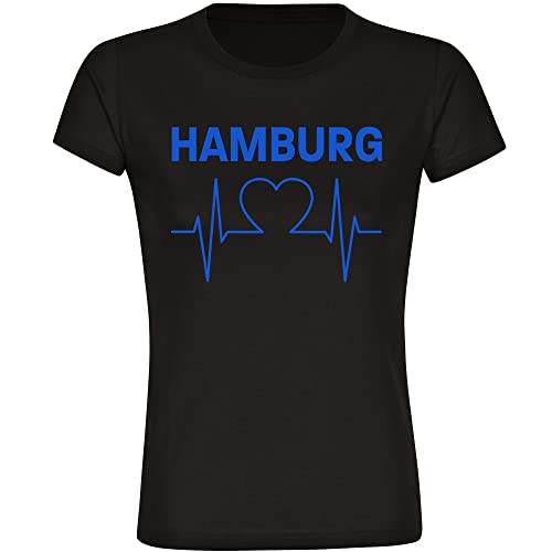 VIMAVERTRIEB® Damen T-Shirt Hamburg - Herzschlag - Druck: blau - Frauen Shirt Fußball Fanartikel Fanshop - Größe: 3XL schwarz von VIMAVERTRIEB