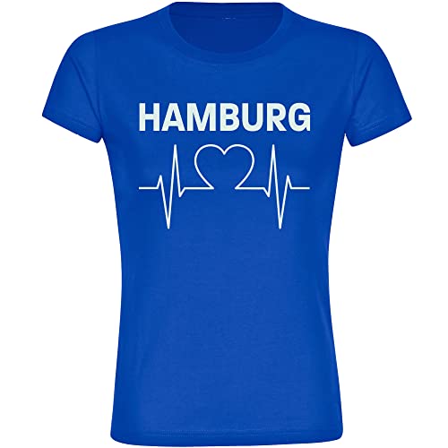 VIMAVERTRIEB® Damen T-Shirt Hamburg - Herzschlag - Druck: weiß - Frauen Shirt Fußball Fanartikel Fanshop - Größe: XL blau von VIMAVERTRIEB