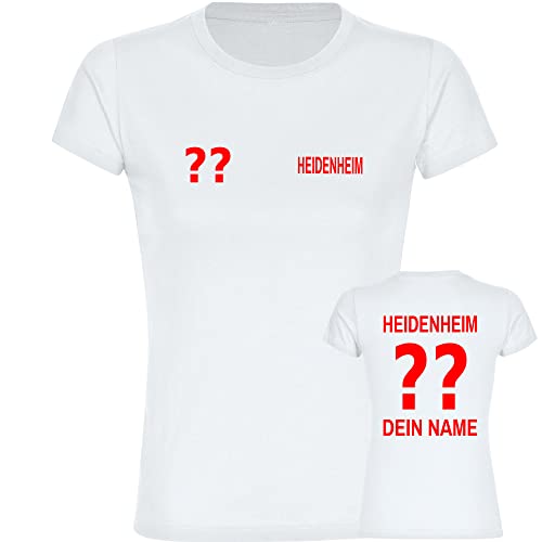 VIMAVERTRIEB® Damen T-Shirt Heidenheim - Trikot mit Deinem Namen und Nummer - Druck: rot - Frauen Shirt Fußball Fanartikel Fanshop - Größe: M weiß von VIMAVERTRIEB