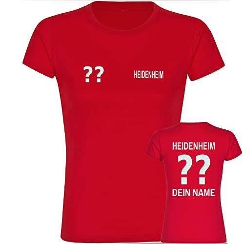 VIMAVERTRIEB® Damen T-Shirt Heidenheim - Trikot mit Deinem Namen und Nummer - Druck: weiß - Frauen Shirt Fußball Fanartikel Fanshop - Größe: M rot von VIMAVERTRIEB