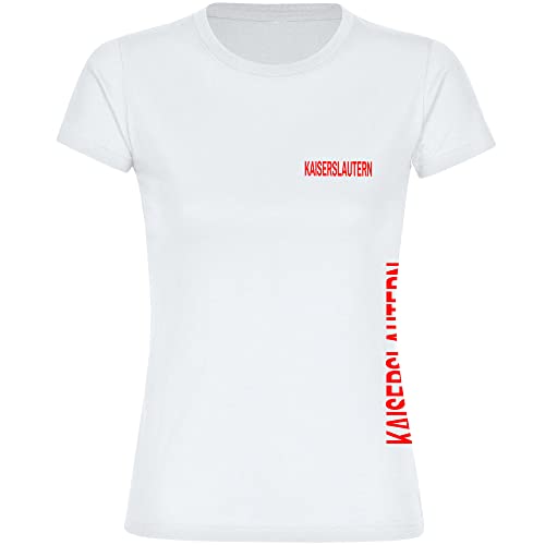 VIMAVERTRIEB® Damen T-Shirt Kaiserslautern - Brust & Seite - Druck: rot - Frauen Shirt Fußball Fanartikel Fanshop - Größe: XL weiß von VIMAVERTRIEB