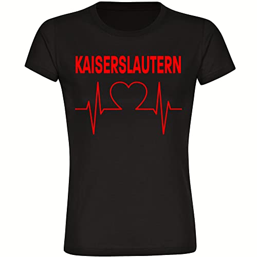 VIMAVERTRIEB® Damen T-Shirt Kaiserslautern - Herzschlag - Druck: rot - Frauen Shirt Fußball Fanartikel Fanshop - Größe: L schwarz von VIMAVERTRIEB