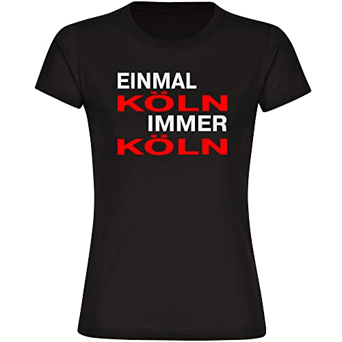 VIMAVERTRIEB® Damen T-Shirt Köln - Einmal Immer - Druck: rot/weiß - Frauen Shirt Fußball Fanartikel Fanshop - Größe: XL schwarz von VIMAVERTRIEB