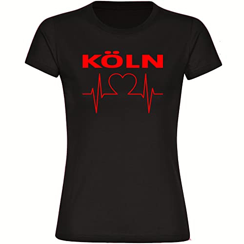 VIMAVERTRIEB® Damen T-Shirt Köln - Herzschlag - Druck: rot - Frauen Shirt Fußball Fanartikel Fanshop - Größe: 3XL schwarz von VIMAVERTRIEB