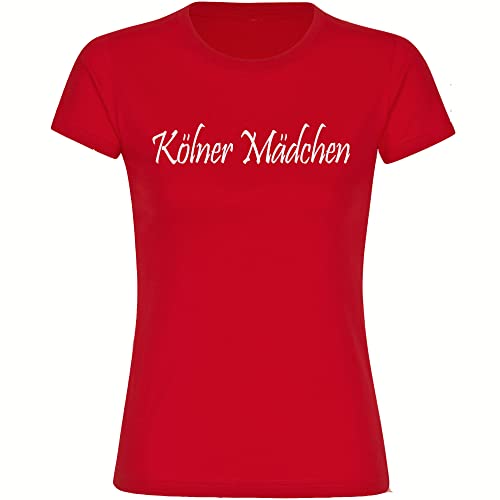 VIMAVERTRIEB® Damen T-Shirt Köln - Kölner Mädchen - Druck: weiß - Frauen Shirt Fußball Fanartikel Fanshop - Größe: S rot von VIMAVERTRIEB