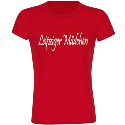 VIMAVERTRIEB® Damen T-Shirt Leipzig - Leipziger Mädchen - Druck: weiß - Frauen Shirt Fußball Fanartikel Fanshop - Größe: L rot von VIMAVERTRIEB