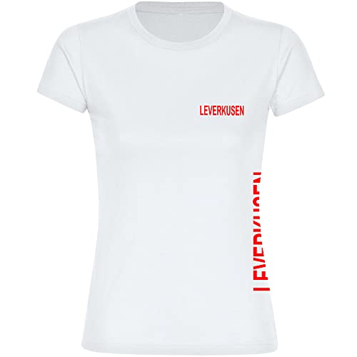 VIMAVERTRIEB® Damen T-Shirt - Leverkusen - Brust & Seite - Druck rot - seitlich Frauen Fanartikel - Größe XL weiß von VIMAVERTRIEB