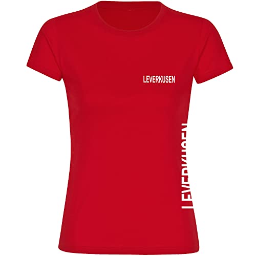 VIMAVERTRIEB® Damen T-Shirt - Leverkusen - Brust & Seite - Druck weiß - seitlich Frauen Fanartikel - Größe L rot von VIMAVERTRIEB