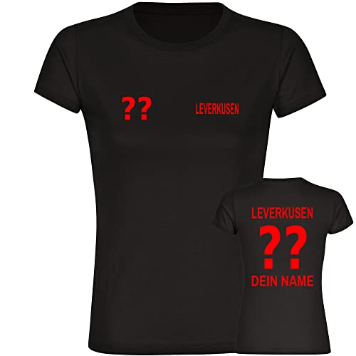 VIMAVERTRIEB® Damen T-Shirt - Leverkusen - Trikot mit Namen und Nummer - Druck rot - Bedruckung Frauen Fanartikel - Größe M schwarz von VIMAVERTRIEB