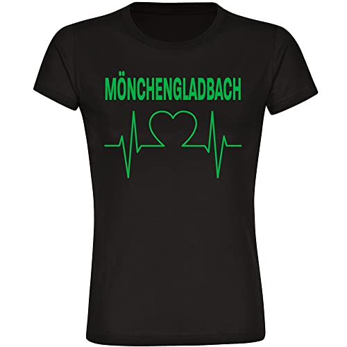 VIMAVERTRIEB® Damen T-Shirt Mönchengladbach - Herzschlag - Druck: grün - Frauen Shirt Fußball Fanartikel Fanshop - Größe: L schwarz von VIMAVERTRIEB