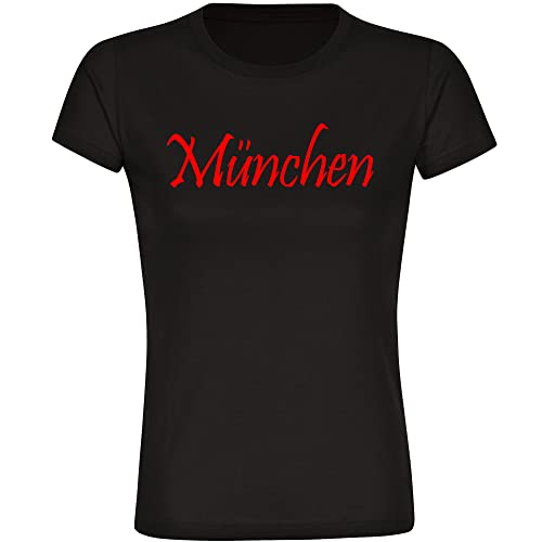 VIMAVERTRIEB® Damen T-Shirt München - Schriftzug - Druck: rot - Frauen Shirt Fußball Fanartikel Fanshop - Größe: M schwarz von VIMAVERTRIEB