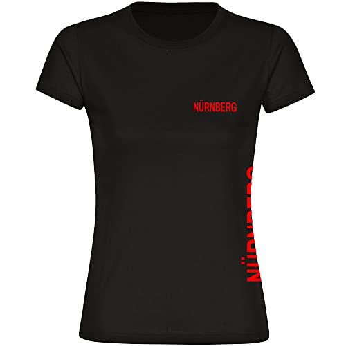 VIMAVERTRIEB® Damen T-Shirt Nürnberg - Brust & Seite - Druck: rot - Frauen Shirt Fußball Fanartikel Fanshop - Größe: S schwarz von VIMAVERTRIEB