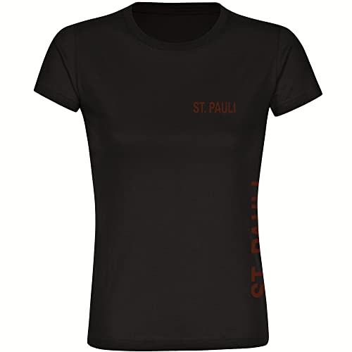 VIMAVERTRIEB® Damen T-Shirt St. Pauli - Brust & Seite - Druck: braun - Frauen Shirt Fußball Fanartikel Fanshop - Größe: L schwarz von VIMAVERTRIEB