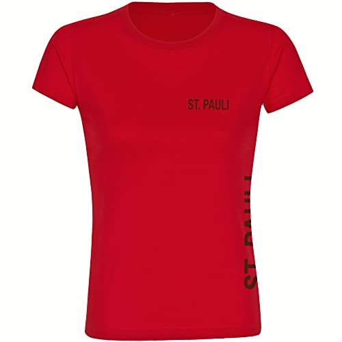 VIMAVERTRIEB® Damen T-Shirt St. Pauli - Brust & Seite - Druck: braun - Frauen Shirt Fußball Fanartikel Fanshop - Größe: XXL rot von VIMAVERTRIEB