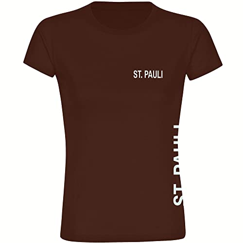 VIMAVERTRIEB® Damen T-Shirt St. Pauli - Brust & Seite - Druck: weiß - Frauen Shirt Fußball Fanartikel Fanshop - Größe: S braun von VIMAVERTRIEB