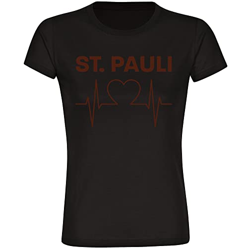 VIMAVERTRIEB® Damen T-Shirt St. Pauli - Herzschlag - Druck: braun - Frauen Shirt Fußball Fanartikel Fanshop - Größe: 3XL schwarz von VIMAVERTRIEB