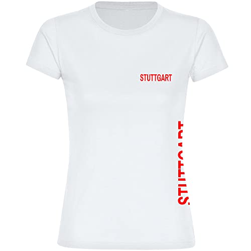 VIMAVERTRIEB® Damen T-Shirt Stuttgart - Brust & Seite - Druck: rot - Frauen Shirt Fußball Fanartikel Fanshop - Größe: L weiß von VIMAVERTRIEB