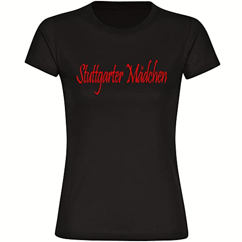 VIMAVERTRIEB® Damen T-Shirt Stuttgart - Stuttgarter Mädchen - Druck: rot - Frauen Shirt Fußball Fanartikel Fanshop - Größe: M schwarz von VIMAVERTRIEB