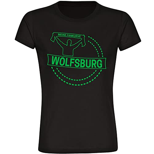 VIMAVERTRIEB® Damen T-Shirt Wolfsburg - Meine Fankurve - Druck: grün - Frauen Shirt Fußball Fanartikel Fanshop - Größe: S schwarz von VIMAVERTRIEB