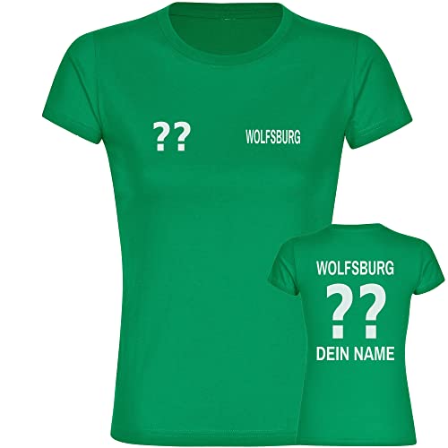 VIMAVERTRIEB® Damen T-Shirt Wolfsburg - Trikot mit Deinem Namen und Nummer - Druck: weiß - Frauen Shirt Fußball Fanartikel - Größe: XXL grün von VIMAVERTRIEB