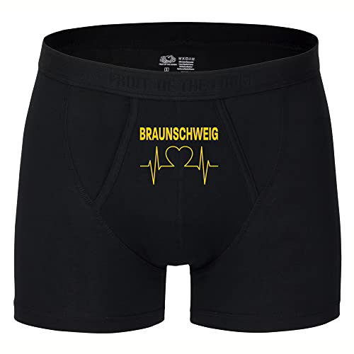 VIMAVERTRIEB® Herren Boxer Short Braunschweig - Herzschlag - Druck: gelb - Männer Boxershort Unterwäsche Fußball Fanartikel Fanshop - Größe: L schwarz-1 von VIMAVERTRIEB