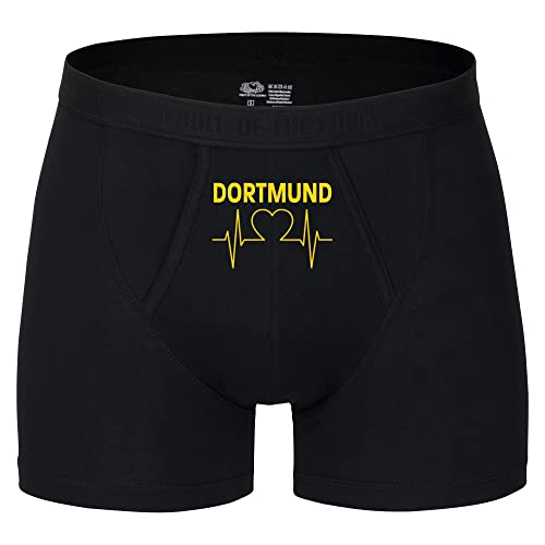 VIMAVERTRIEB® Herren Boxer Short Dortmund - Herzschlag - Druck: gelb - Männer Boxershort Unterwäsche Fußball Fanartikel Fanshop - Größe: L schwarz von VIMAVERTRIEB