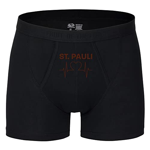 VIMAVERTRIEB® Herren Boxer Short St. Pauli - Herzschlag - Druck: braun - Männer Boxershort Unterwäsche Fußball Fanartikel Fanshop - Größe: S schwarz von VIMAVERTRIEB