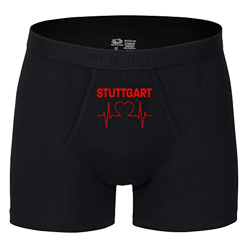 VIMAVERTRIEB® Herren Boxer Short Stuttgart - Herzschlag - Druck: rot - Männer Boxershort Unterwäsche Fußball Fanartikel Fanshop - Größe: L schwarz von VIMAVERTRIEB