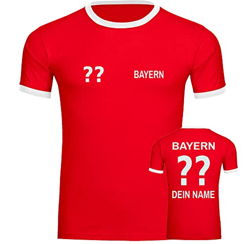 VIMAVERTRIEB® Herren Kontrast T-Shirt Bayern - Trikot mit Deinem Namen und Nummer - Druck: weiß - Männer Shirt Fußball Fanartikel Fanshop - Größe: L rot/weiß von VIMAVERTRIEB