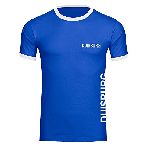 VIMAVERTRIEB® Herren Kontrast T-Shirt Duisburg - Brust & Seite - Druck: weiß - Männer Shirt Fußball Fanartikel Fanshop - Größe: S blau/weiß von VIMAVERTRIEB