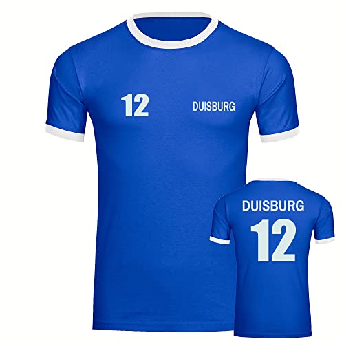 VIMAVERTRIEB® Herren Kontrast T-Shirt Duisburg - Trikot 12 - Druck: weiß - Männer Shirt Fußball Fanartikel Fanshop - Größe: L blau/weiß von VIMAVERTRIEB