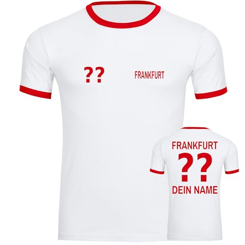 VIMAVERTRIEB® Herren Kontrast T-Shirt Frankfurt - Trikot mit Deinem Namen und Nummer - Druck: rot - Männer Shirt Fußball Fanartikel Fanshop - Größe: L weiß/rot von VIMAVERTRIEB