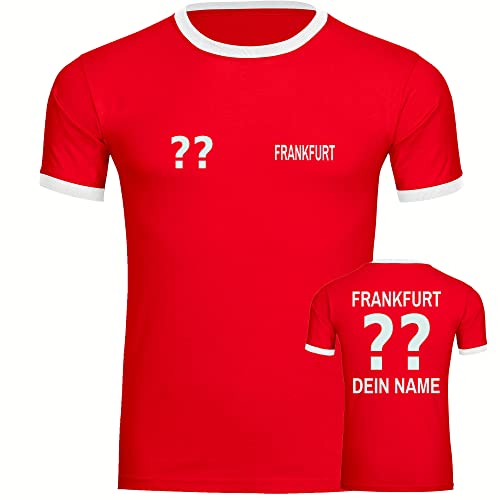 VIMAVERTRIEB® Herren Kontrast T-Shirt Frankfurt - Trikot mit Deinem Namen und Nummer - Druck: weiß - Männer Shirt Fußball Fanartikel Fanshop - Größe: M rot/weiß von VIMAVERTRIEB